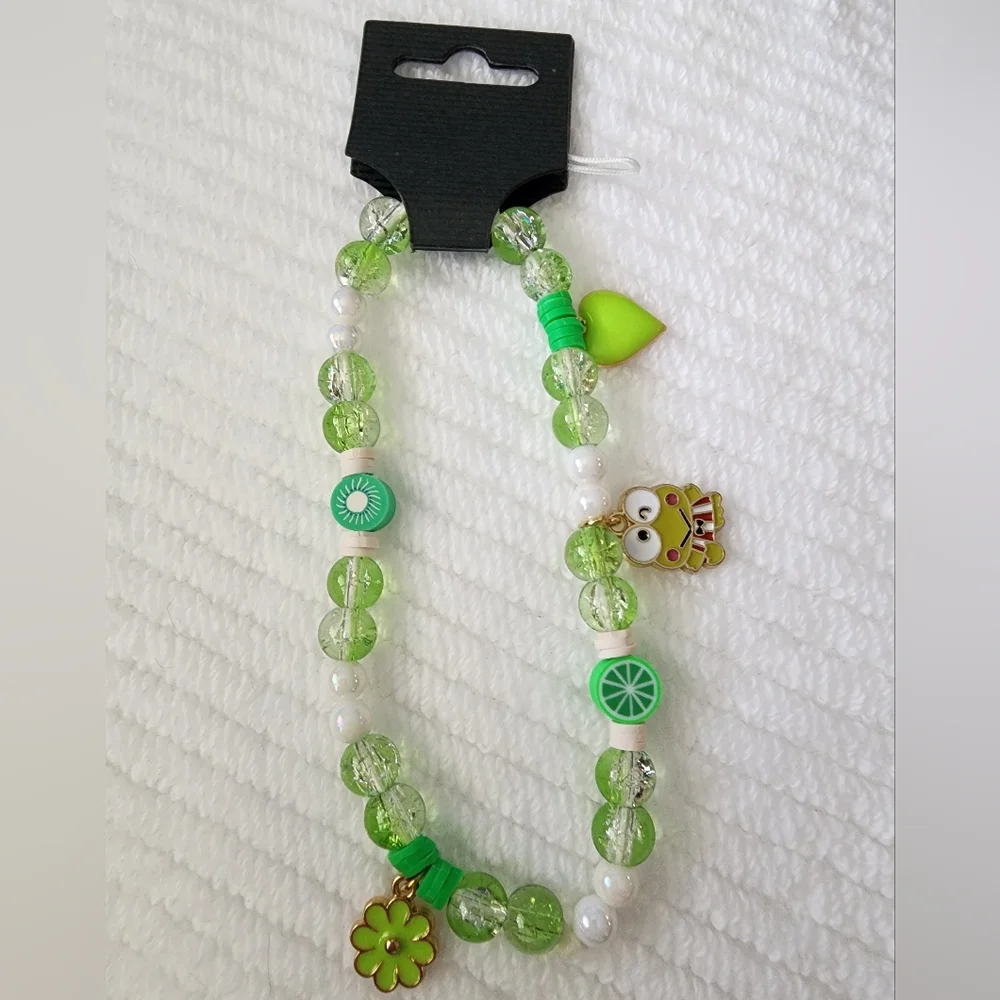 Green Beaded Keroppi Phone Charm